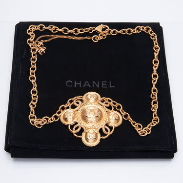 CHANEL Metal CC Cross CC Necklace Gold