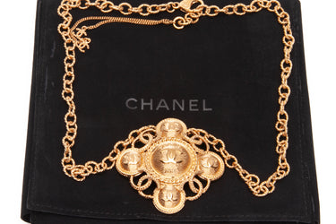 CHANEL Metal CC Necklace Gold Tone