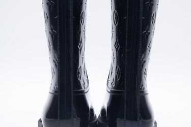 LOUIS VUITTON Monogram Black Rubber Rain Boots 36