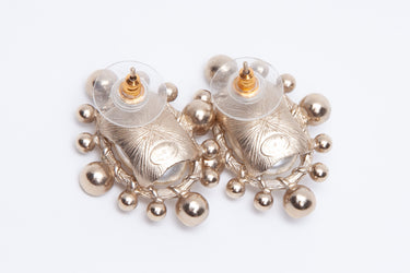 CHANEL CC Faux Pearl Crystal Gold Tone Stud Earrings