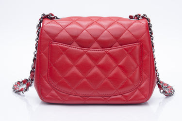 CHANEL Lambskin Red Quilted Square Mini Flap Bag