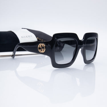 GUCCI Rectangle Acetate GG Gold Black Sunglasses