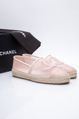 Chanel Women's CC Cap Toe Espadrilles Tweed with Grosgrain Pink 2329821