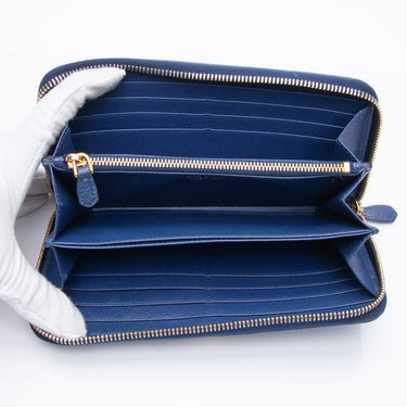 PRADA Navy Blue Saffiano Leather Zip Around Wallet