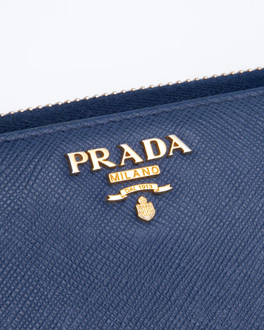 Authentic, pre-owned PRADA Blue Saffiano Leather Zippy Wallet