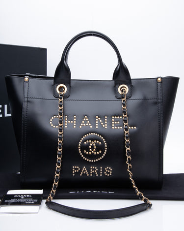 CHANEL Caviar Black Studded Small Deauville Tote Bag – Luxury Labels