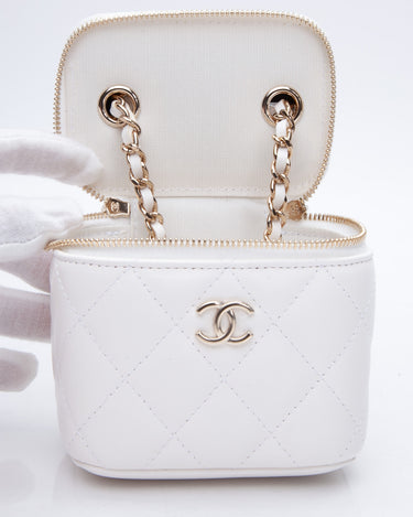 CHANEL Lambskin Quilted My Chanel Lady Vanity Case With Chain White 715033