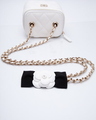 Chanel White/Black Quilted Lambskin Leather Chain and Charm Vanity Case Bag  - Yoogi's Closet
