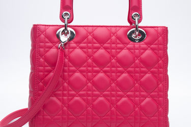 DIOR Lambskin Cannage Medium Lady Dior Hot Pink Bag