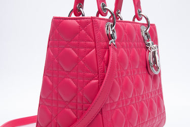 DIOR Lambskin Cannage Medium Lady Dior Hot Pink Bag