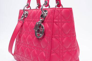 DIOR Lambskin Cannage Medium Lady Dior Hot Pink Bag