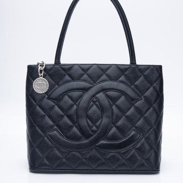 CHANEL Black Caviar Quilted Medallion Tote Bag