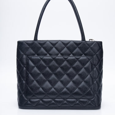 CHANEL Black Caviar Quilted Medallion Tote Bag