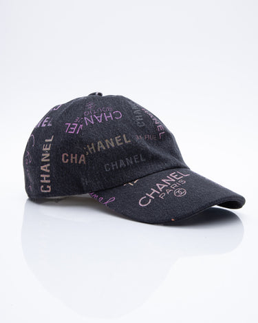 Chanel 22P Black Denim x Pink CC Logo All Over Baseball Cap