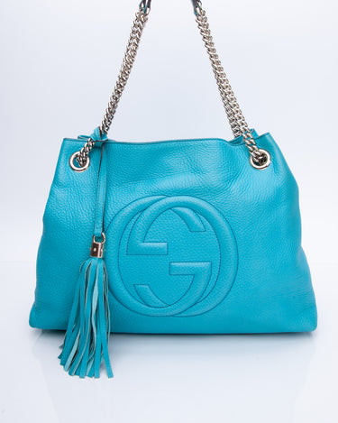 FWRD Renew Chanel Lamb Chain Shoulder Bag in Blue