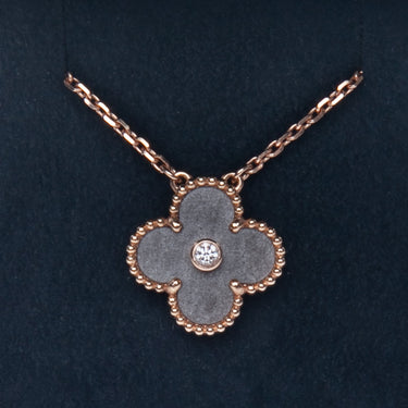 VAN CLEEF & ARPELS 2023 Holiday 18K Rose Gold Diamond Silver Obsidian Vintage Alhambra Pendant Necklace