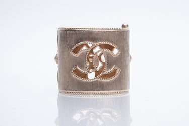 CHANEL Faux Pearl CC Cuff Hinged Bracelet