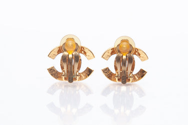 CHANEL CC Gold Tone Vintage Clip On Earrings