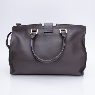 SAINT LAURENT Dark Grey Calfskin Leather Small Cabas Shoulder Bag