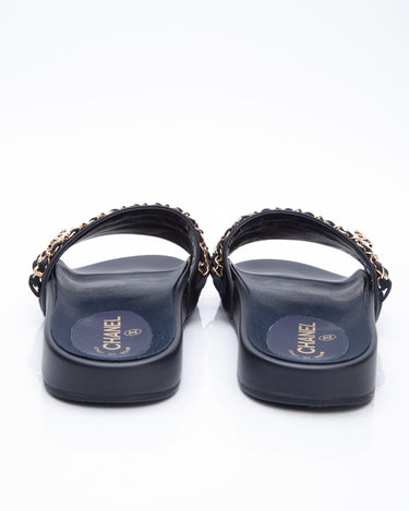 CHANEL Navy Gold Chain and CC Charms Slides 40 – Luxury Labels