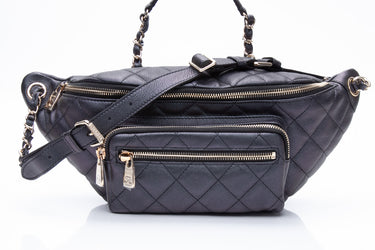 CHANEL Black Iridescent Calfskin Quilted All About Waist Belt Bag (NEW)