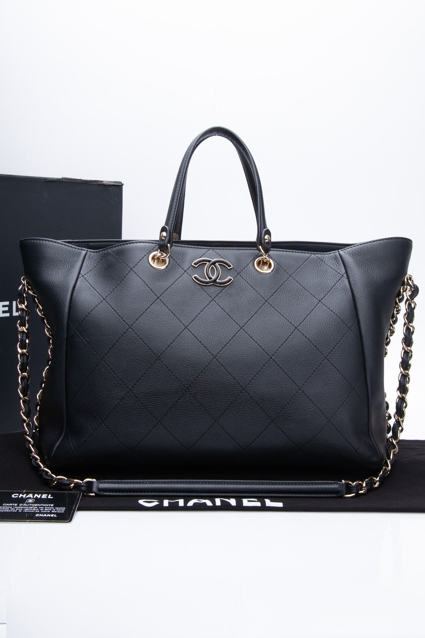 CHANEL Calfskin Stitched Shopping Tote Black 1302102