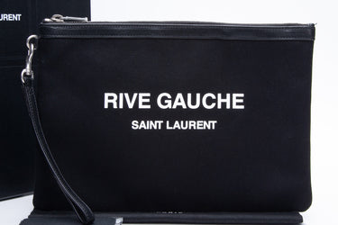 SAINT LAURENT Rive Gauche Zippered Black Canvas Pouch (New)