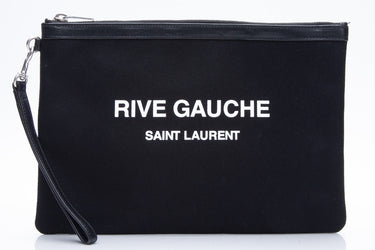 SAINT LAURENT Rive Gauche Zippered Black Canvas Pouch (New)