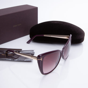 Tom Ford Reveka Violet Burgundy Gold Cat Eye Sunglasses