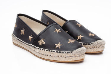 GUCCI Black Calfskin Bee Star Embroidered Espadrilles 38 (New)