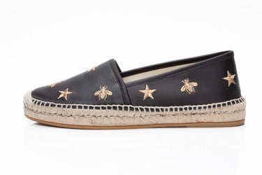 GUCCI Black Calfskin Bee Star Embroidered Espadrilles 38 (New)