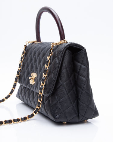 Chanel Black Caviar Lizard Coco Handle Small Flap Bag