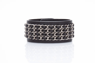 CHANEL CC Black Leather and Chain Bracelet