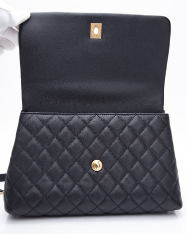 Chanel Coco Handle Medium Flap Bag Black/Burgundy with Lizard Top