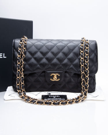 Chanel Black Caviar Quilted Jumbo Double Flap Bag
