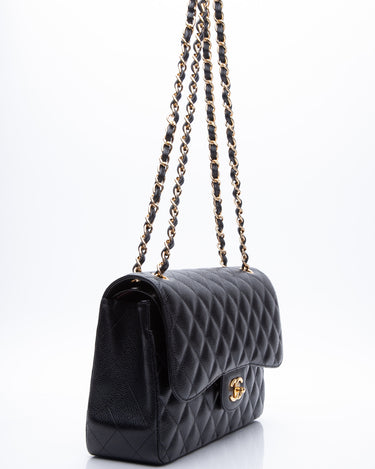 Chanel Black Caviar Quilted Jumbo Double Flap Bag