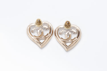 CHANEL 2022 Heart CC Logo Light Gold Earrings