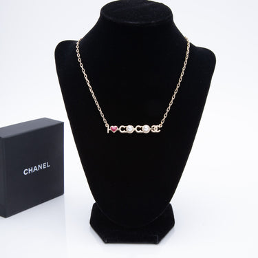 CHANEL Metal Resin Pearl I Love Coco Necklace Gold Multicolor