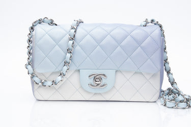 CHANEL Blue Purple White Quilted Lambskin Leather Classic Rectangular Mini Flap Bag (New)
