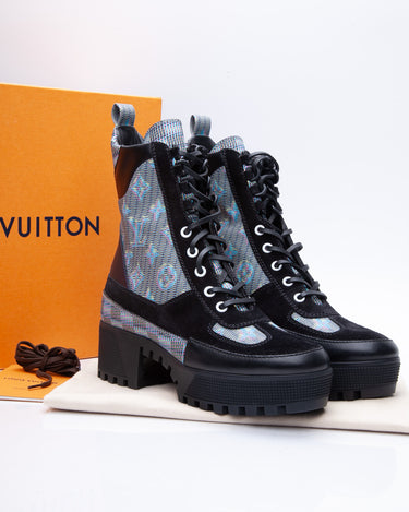 Louis Vuitton Multicolor Monogram Canvas and Suede Laureate Boots