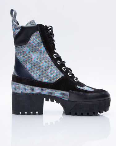 Louis Vuitton Laureate Black Monogram Platform Desert Boots (Size 37 1/2)