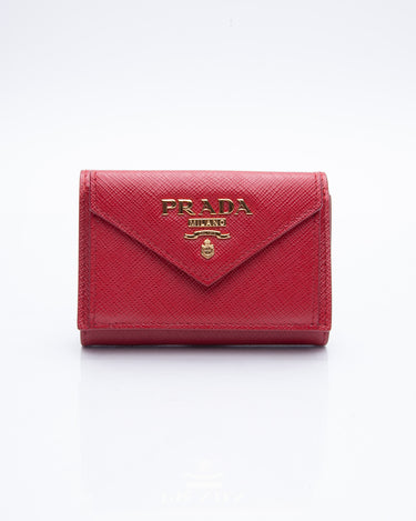 PRADA Compact Wallet Tri fold Leather Red Luxury Labels