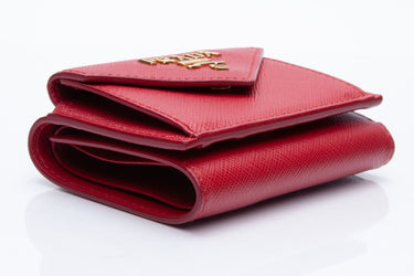 PRADA Compact Wallet Tri-fold Leather Red