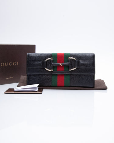 Gucci, Bags, Gucci Authentic Bifold Wallet Navy Blue Leather Blue Red  Stripe Gg Embossed