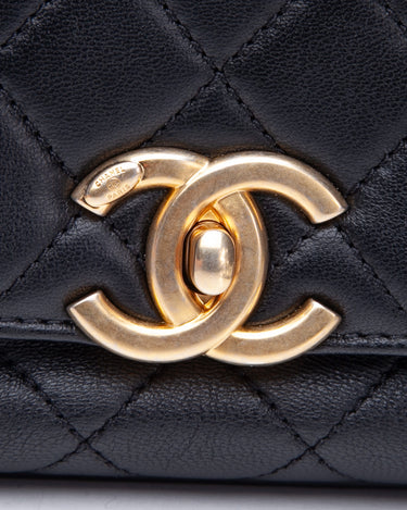 Chanel Calfskin Quilted Large Feather Weight Bowling Bag Black Ivory