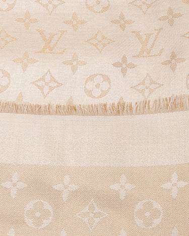 Louis Vuitton So Shine Monogram Shawl Beige Silk