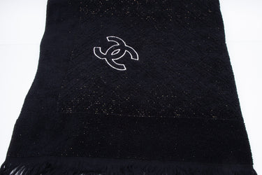 CHANEL CC Logo Black Beach Towel