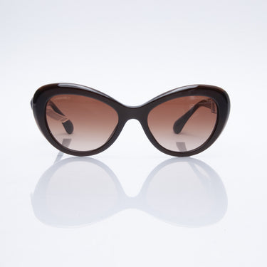 CHANEL Cat Eye Brown Sunglasses With Pearl CC logo Detail