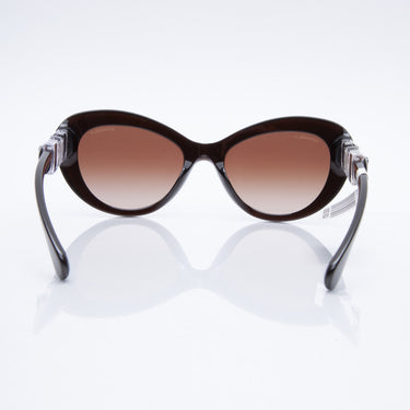 CHANEL Cat Eye Brown Sunglasses With Pearl CC logo Detail