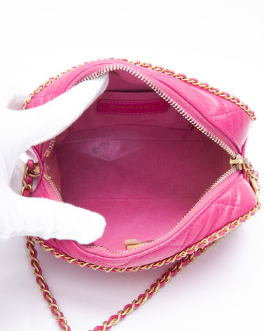 CHANEL Pink Mini Camera Case Fuchsia Lambskin Gold Chain Around